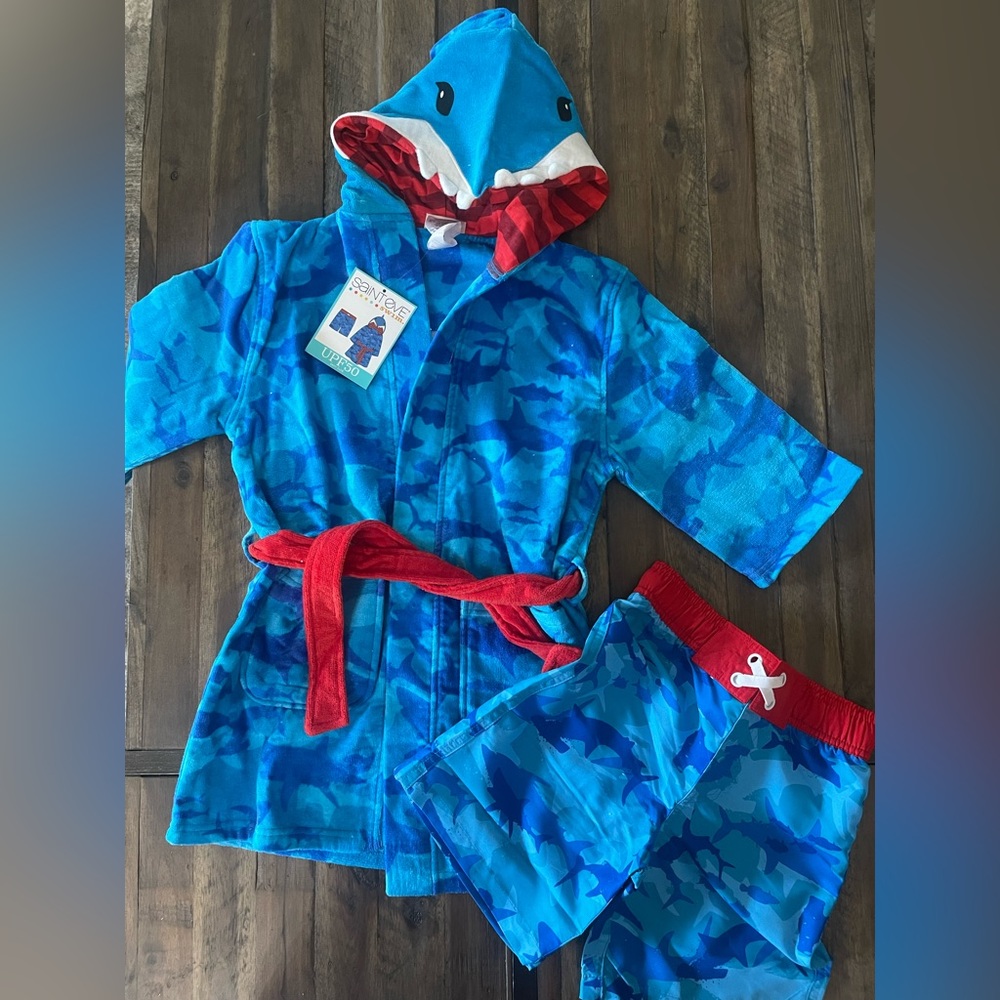Shark boys ROBE, swim SHORTS UPF 50 shorts royal blue can be worn separa…